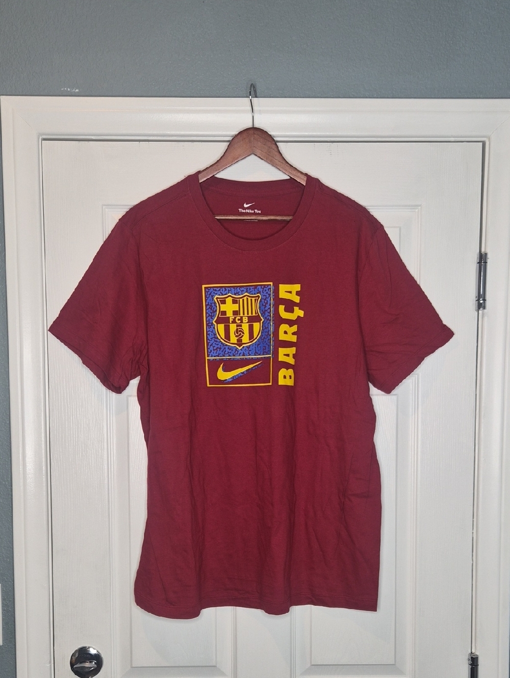 Nike Soccer Team Barcelona Maroon Graphic Crew T-Shirt, And Hat